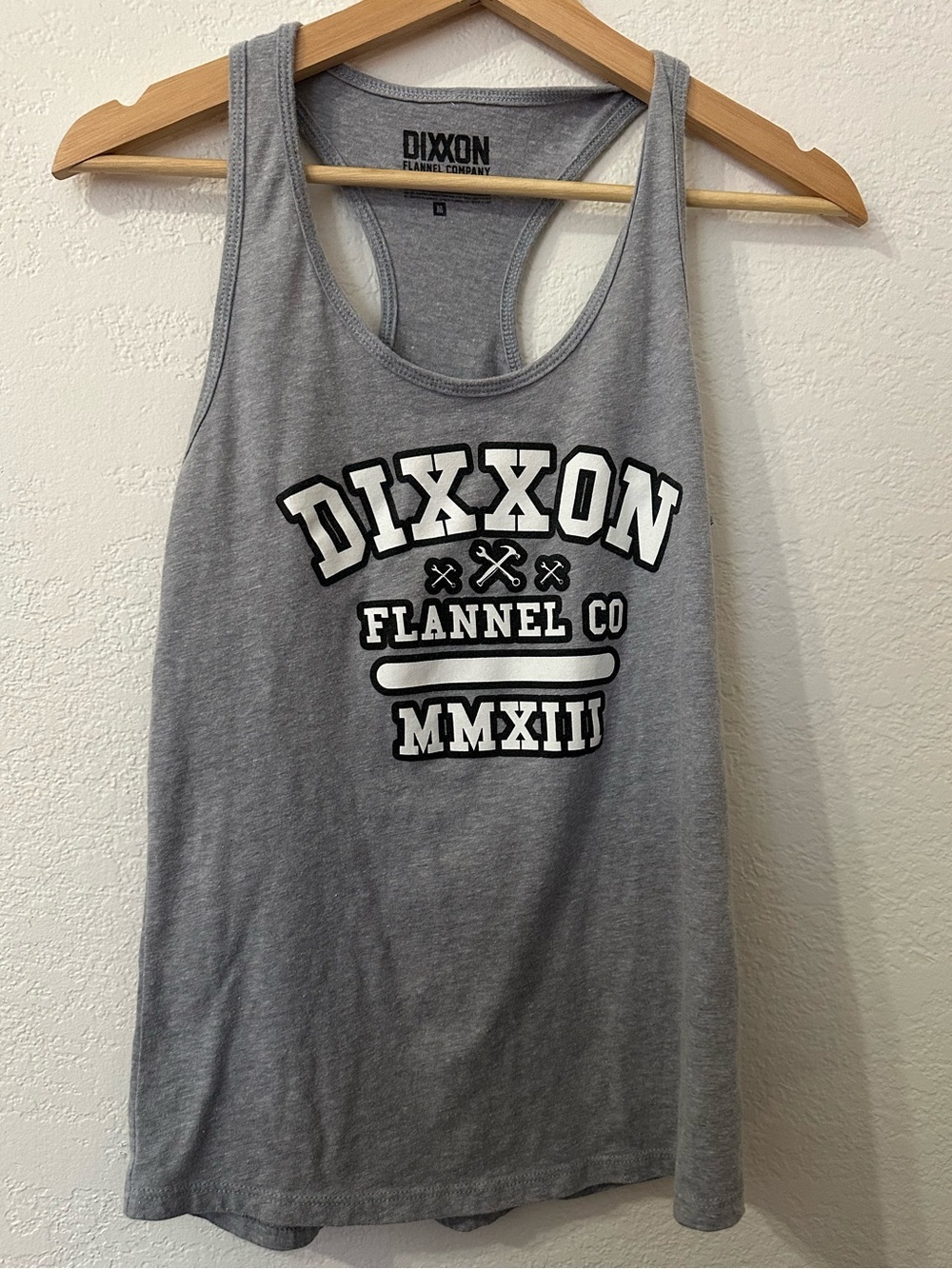 DIXXON Racer Back Grey Tank with White & Black Logo - Size M